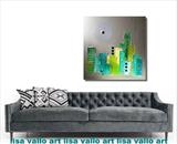 Aqua city SOLD by lisa vallo art, Painting, Mixed Media on Canvas