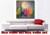 Rainbow City Lights by lisa vallo art, Painting, Mixed Media on Canvas