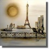 The Eiffel Tower and Mirabeau Bridge SOLD by lisa vallo, Painting, Mixed Media on Canvas